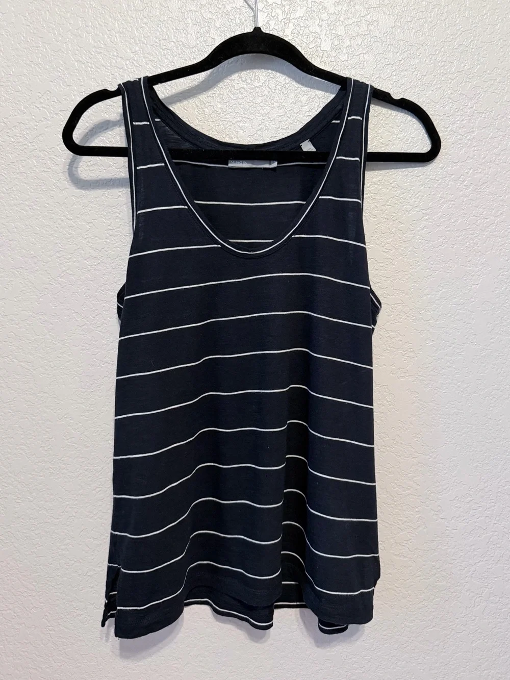 Vince Navy White Striped Tank Top | Medium | Minimalist | Everyday Basic